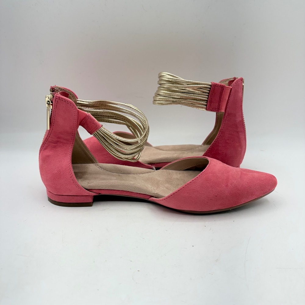 Aerosoles Pink Suede Pointed Toe Flats Gold Metallic Ankle Cuff Womens Size 6 - Picture 4 of 9